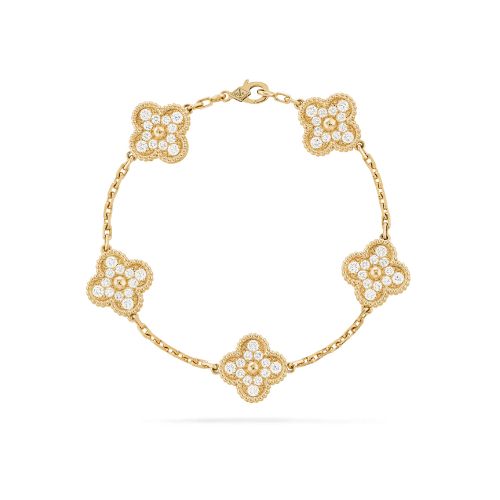 Yellow Gold Diamonds alhambra 5 motifs bracelet