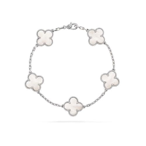 White Gold Mother of Pearl alhambra 5 motifs bracelet