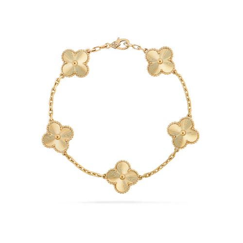 Yellow Gold Guilloché alhambra 5 motifs bracelet
