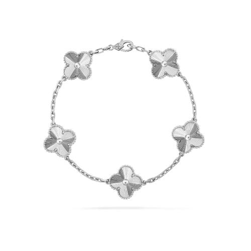 White Gold Guilloché alhambra 5 motifs bracelet