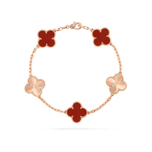 Rose Gold, Carnelian alhambra 5 motifs bracelet